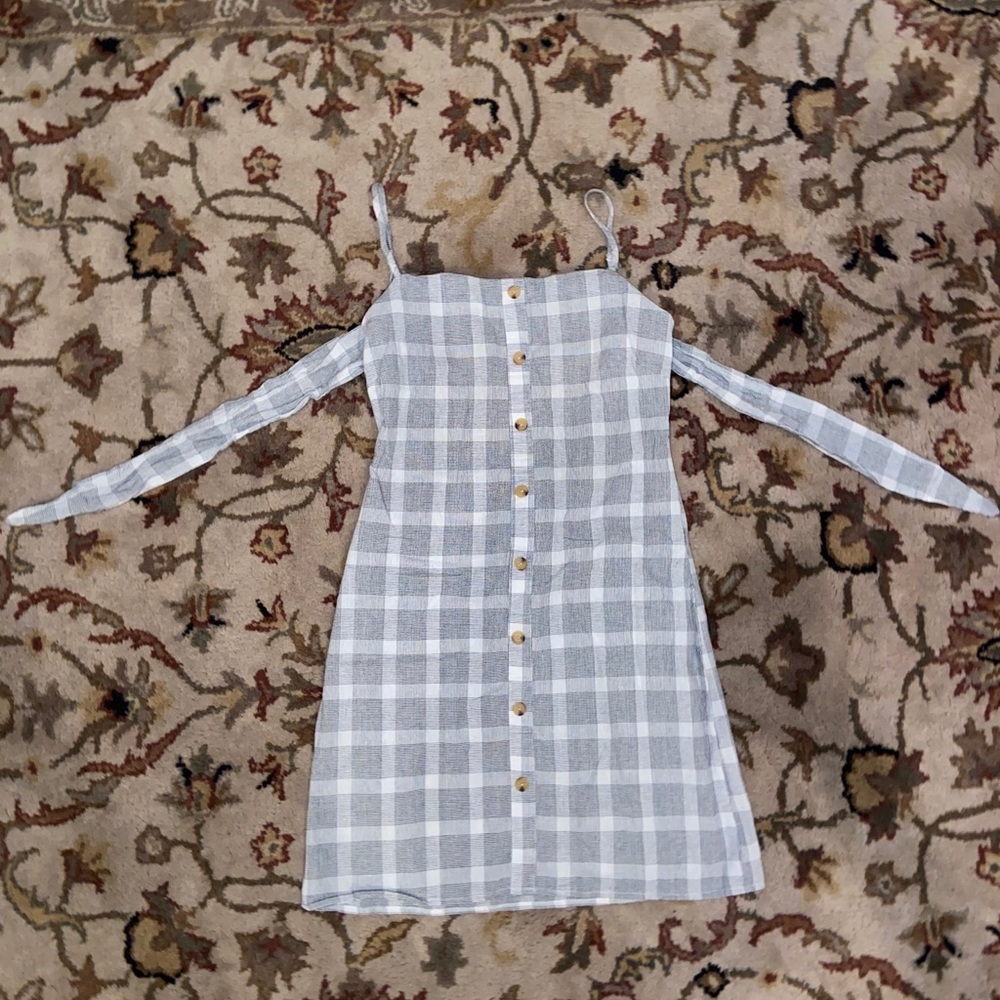 PacSun Grey & White Checkered Tie-Back Sun Dress